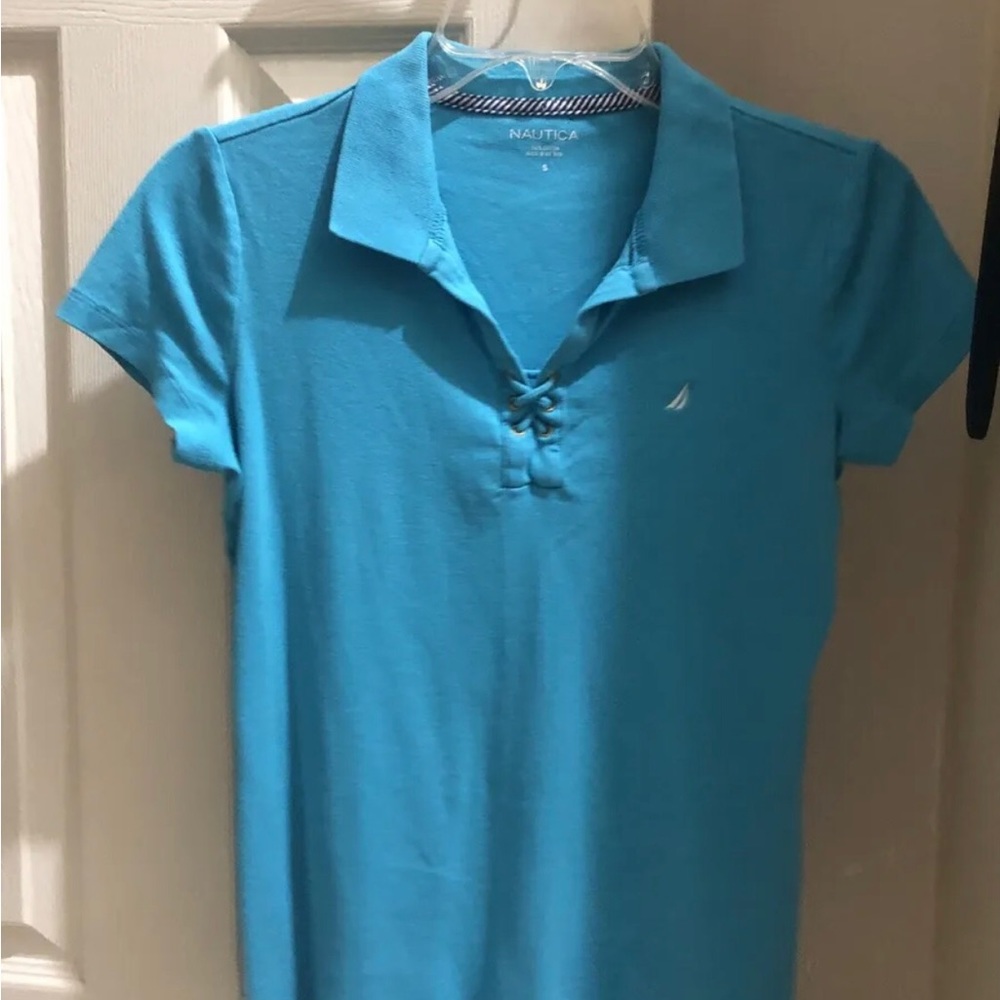 Nautical blue polo shirt Women top size small